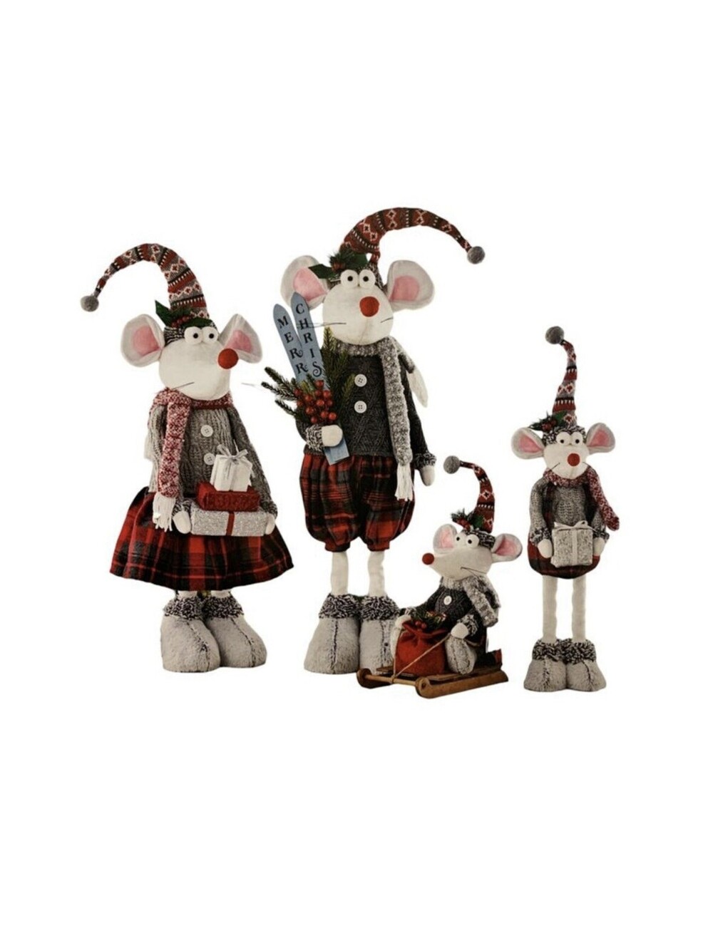 Member’s Mark Plush Mice Christmas Decor Set of 4 Adjustable Legs Holiday